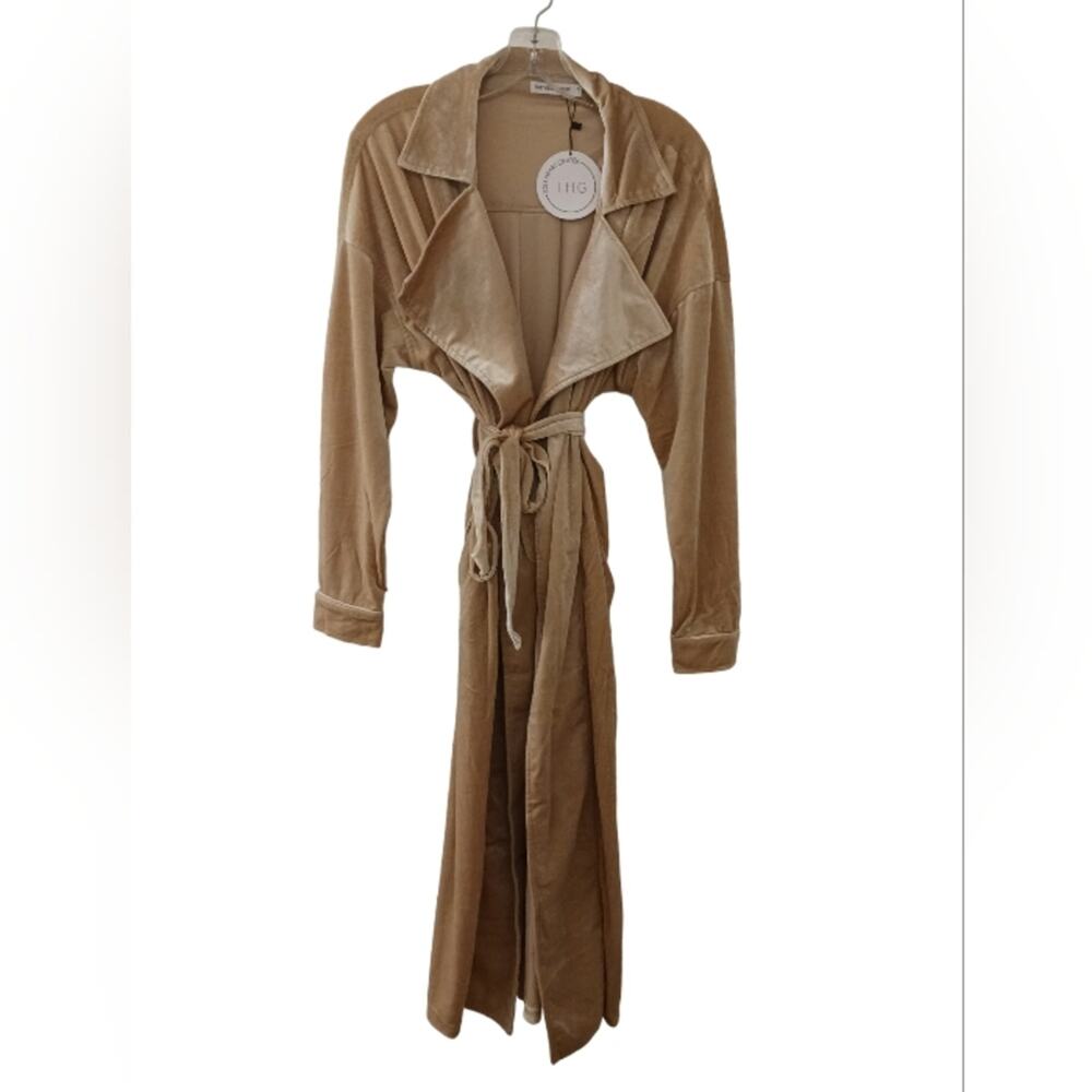 Toby Heart Ginger Velvet Trench Long Jacket Love Indie Sz M Beige Velour Classic - Picture 6 of 16